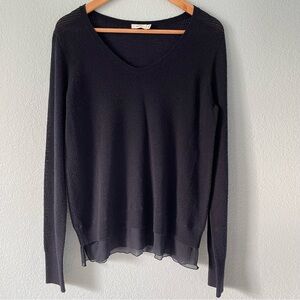 Vince Open Knit V Neck Long Sleeve Sweater Cashmere Blend